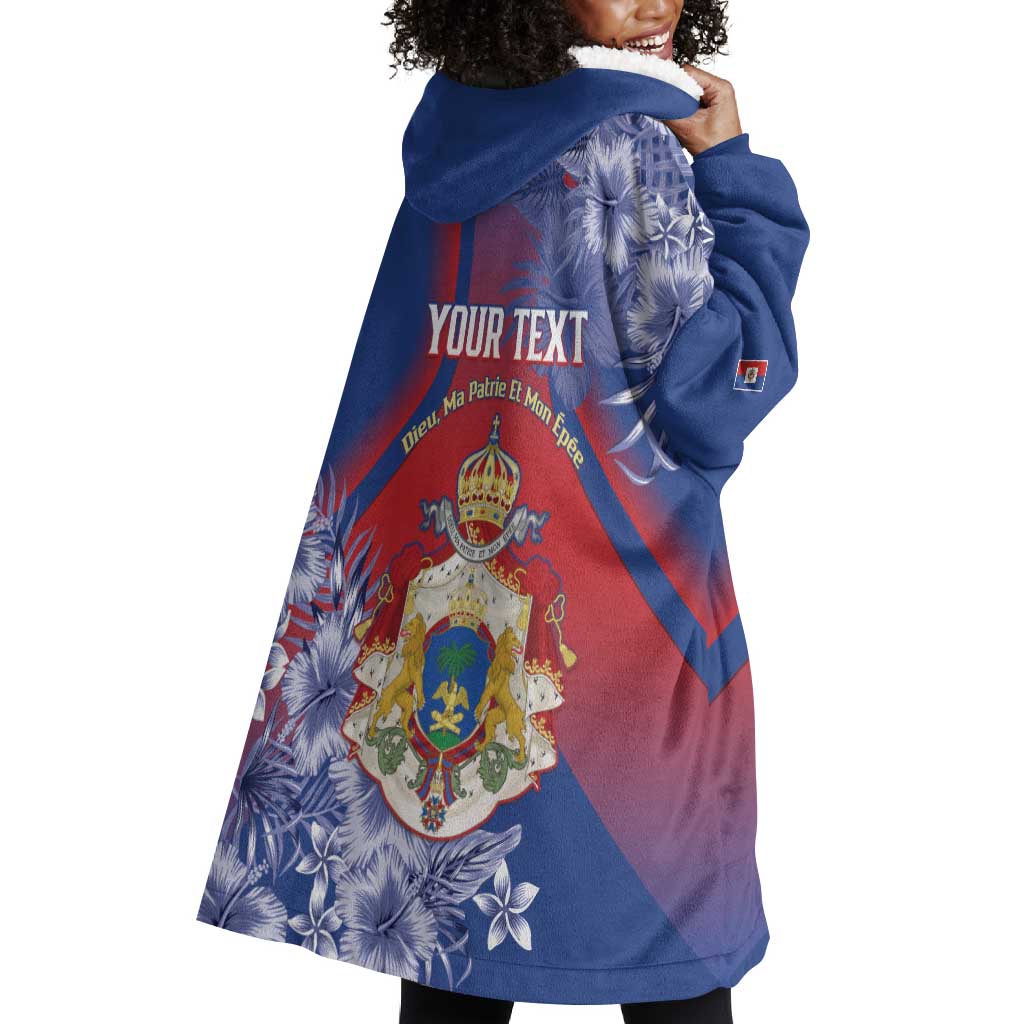 Personalized Second Anpi an Ayiti Wearable Blanket Hoodie Imperial Haiti Coat Of Arms Tropical Flowers