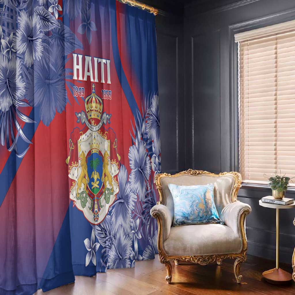 Second Anpi an Ayiti Window Curtain Imperial Haiti Coat Of Arms Tropical Flowers