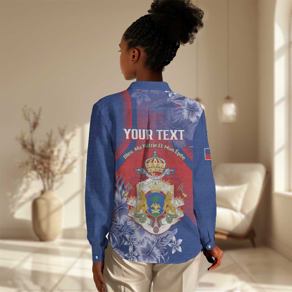 Personalized Second Anpi an Ayiti Women Casual Shirt Imperial Haiti Coat Of Arms Tropical Flowers