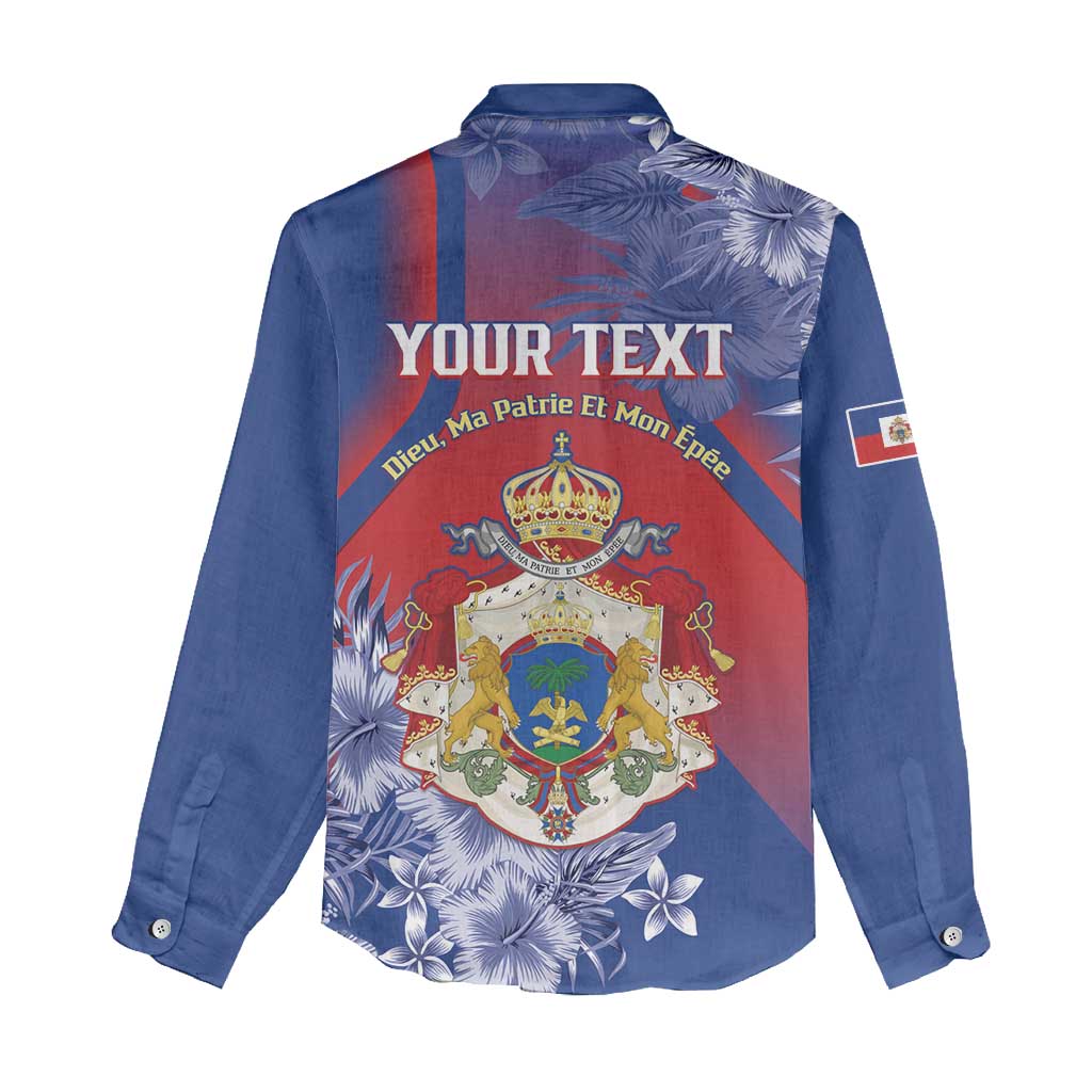 Personalized Second Anpi an Ayiti Women Casual Shirt Imperial Haiti Coat Of Arms Tropical Flowers