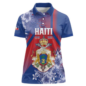 Personalized Second Anpi an Ayiti Women Polo Shirt Imperial Haiti Coat Of Arms Tropical Flowers