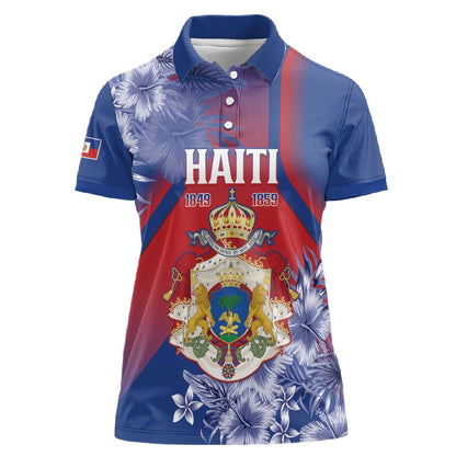 Personalized Second Anpi an Ayiti Women Polo Shirt Imperial Haiti Coat Of Arms Tropical Flowers