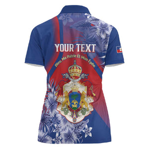Personalized Second Anpi an Ayiti Women Polo Shirt Imperial Haiti Coat Of Arms Tropical Flowers
