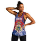 Personalized Second Anpi an Ayiti Women Racerback Tank Imperial Haiti Coat Of Arms Tropical Flowers