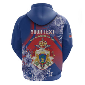 Personalized Second Anpi an Ayiti Zip Hoodie Imperial Haiti Coat Of Arms Tropical Flowers