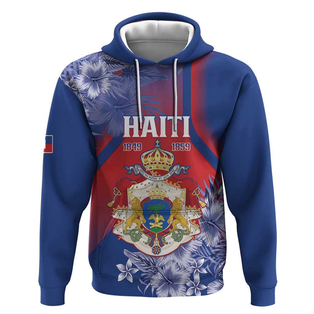 Personalized Second Anpi an Ayiti Zip Hoodie Imperial Haiti Coat Of Arms Tropical Flowers