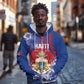 Personalized Second Anpi an Ayiti Zip Hoodie Imperial Haiti Coat Of Arms Tropical Flowers