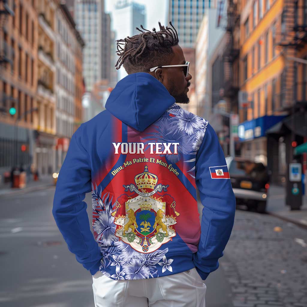 Personalized Second Anpi an Ayiti Zip Hoodie Imperial Haiti Coat Of Arms Tropical Flowers