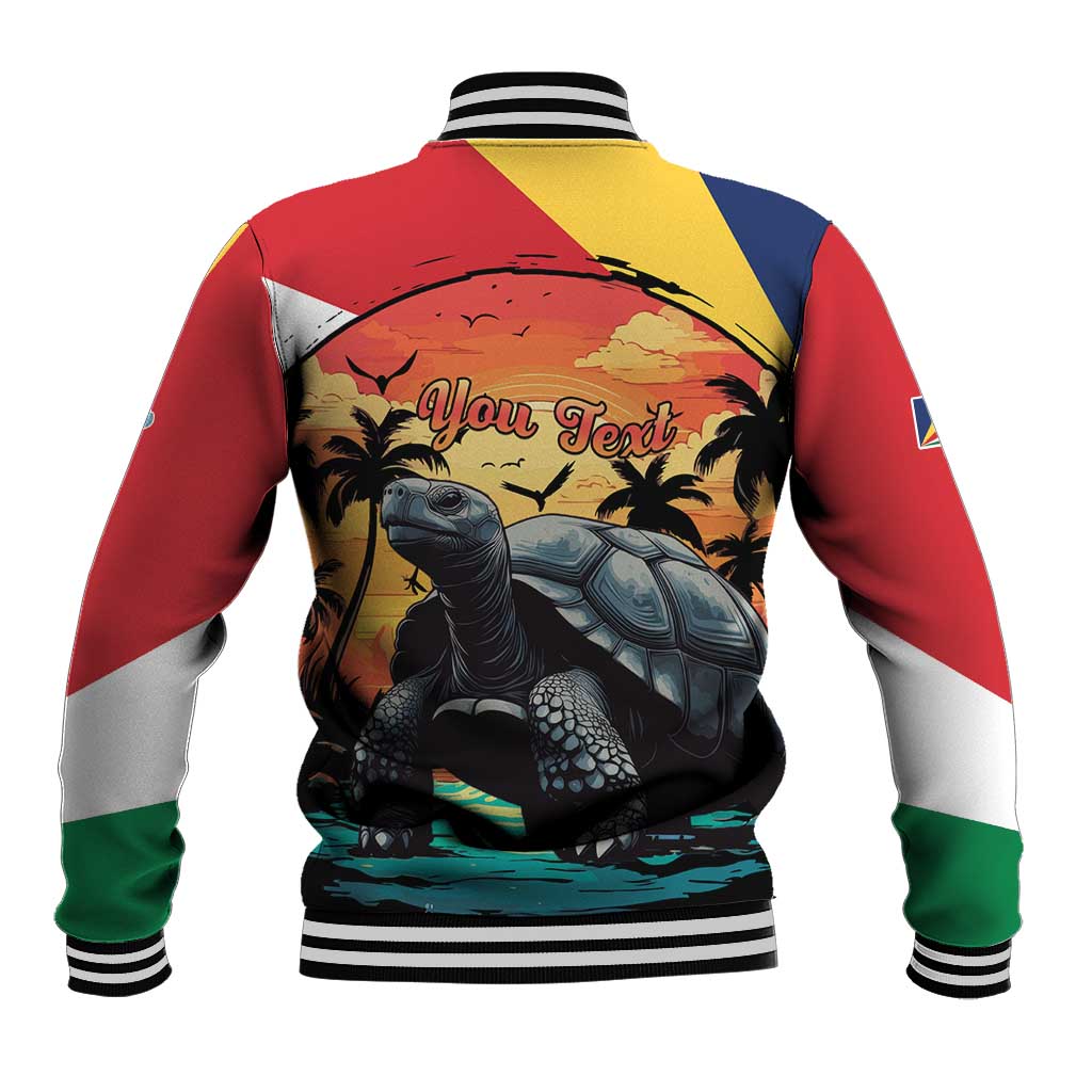 Personalised Afro Seychelles Baseball Jacket Aldabra Giant Tortoise With Beach Sunset