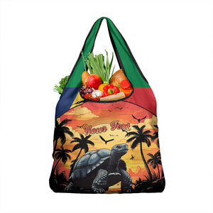 Personalised Afro Seychelles Grocery Bag Aldabra Giant Tortoise With Beach Sunset