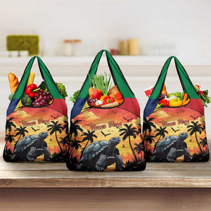Personalised Afro Seychelles Grocery Bag Aldabra Giant Tortoise With Beach Sunset