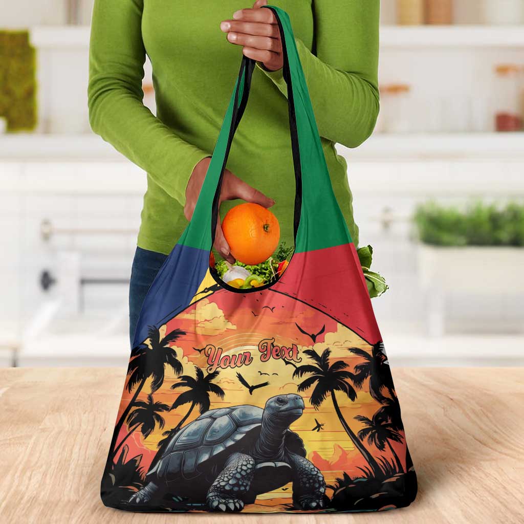 Personalised Afro Seychelles Grocery Bag Aldabra Giant Tortoise With Beach Sunset