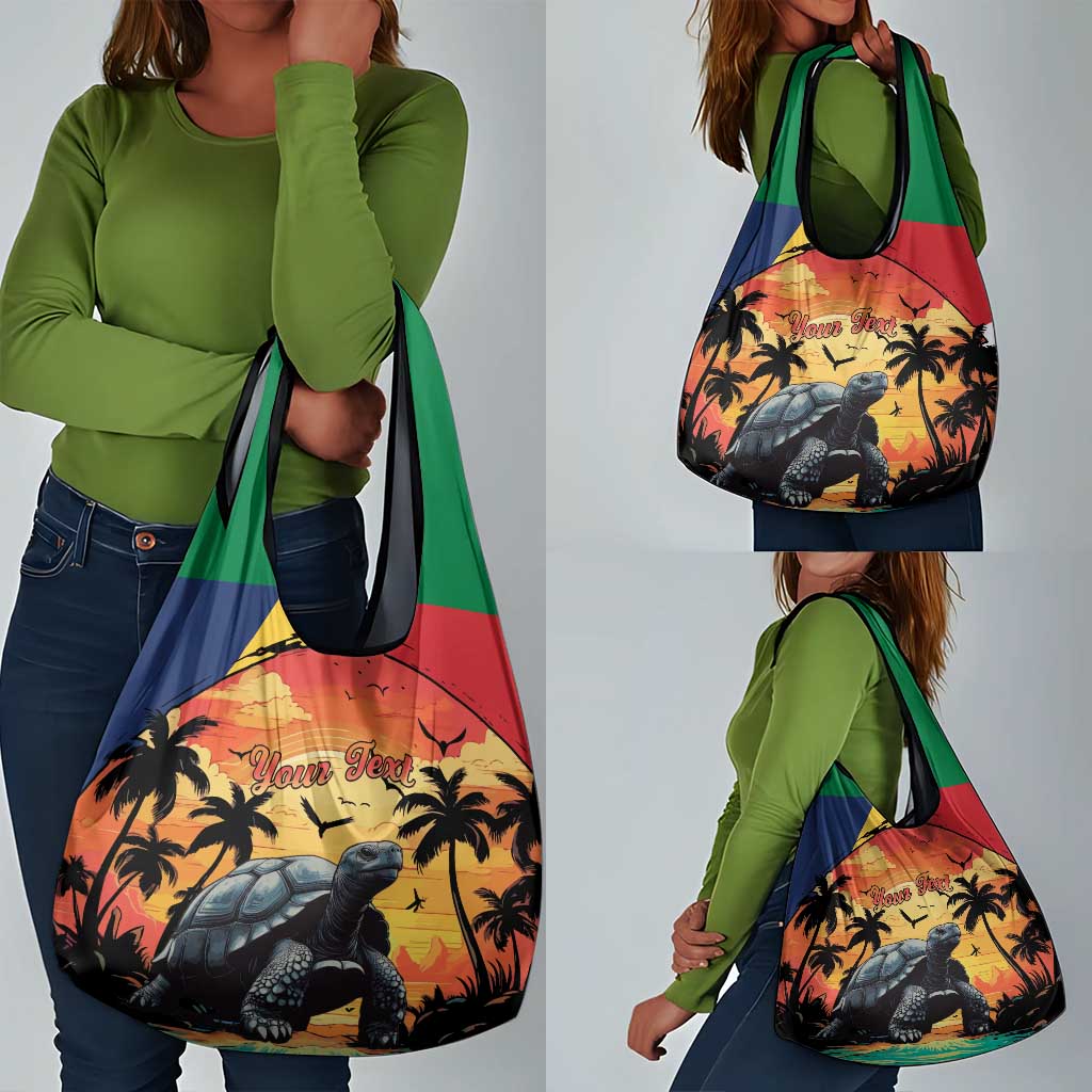 Personalised Afro Seychelles Grocery Bag Aldabra Giant Tortoise With Beach Sunset