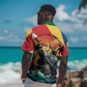 Personalised Afro Seychelles Hawaiian Shirt Aldabra Giant Tortoise With Beach Sunset