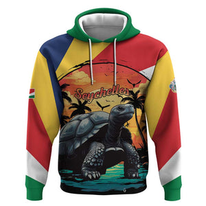 Personalised Afro Seychelles Hoodie Aldabra Giant Tortoise With Beach Sunset