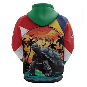 Personalised Afro Seychelles Hoodie Aldabra Giant Tortoise With Beach Sunset