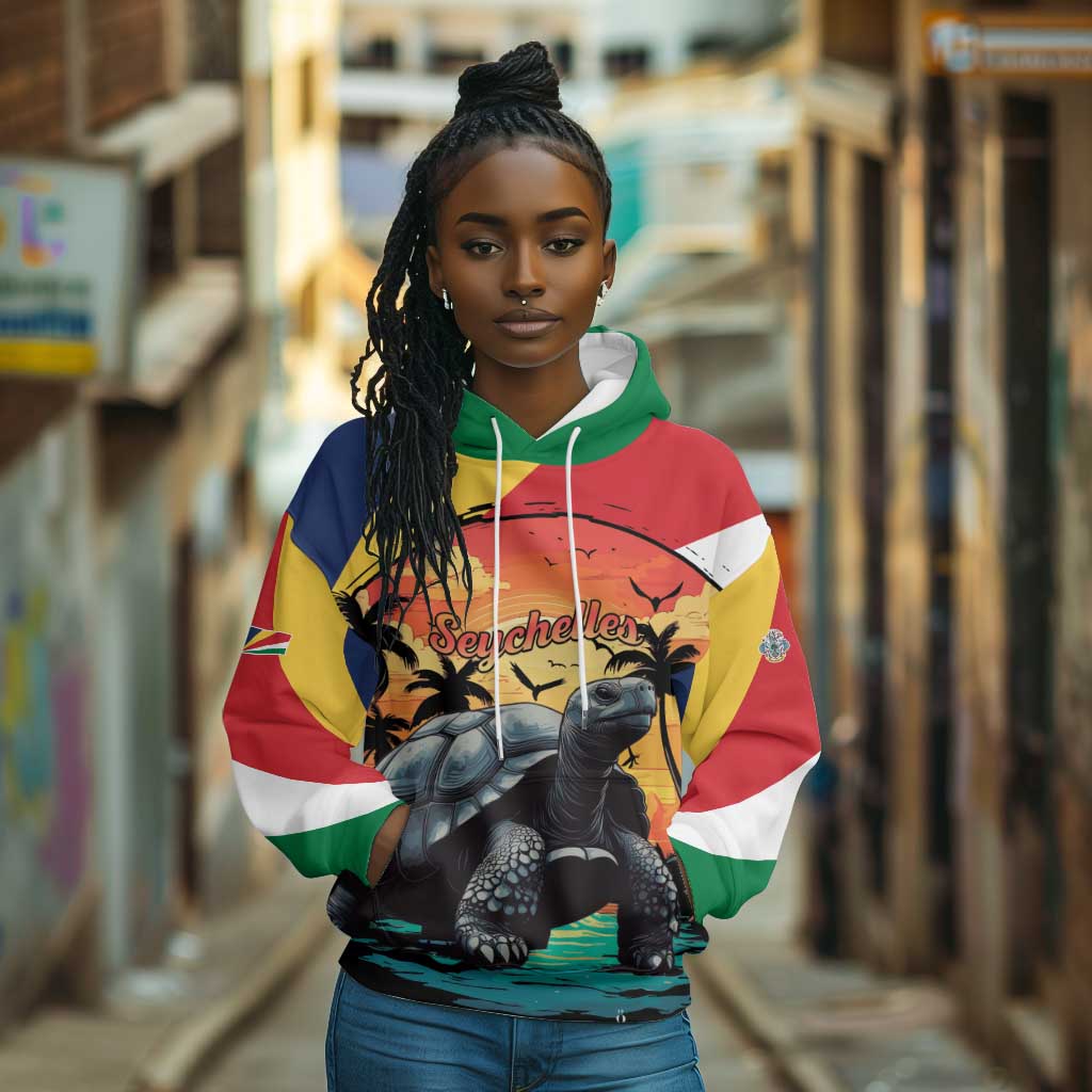 Personalised Afro Seychelles Hoodie Aldabra Giant Tortoise With Beach Sunset