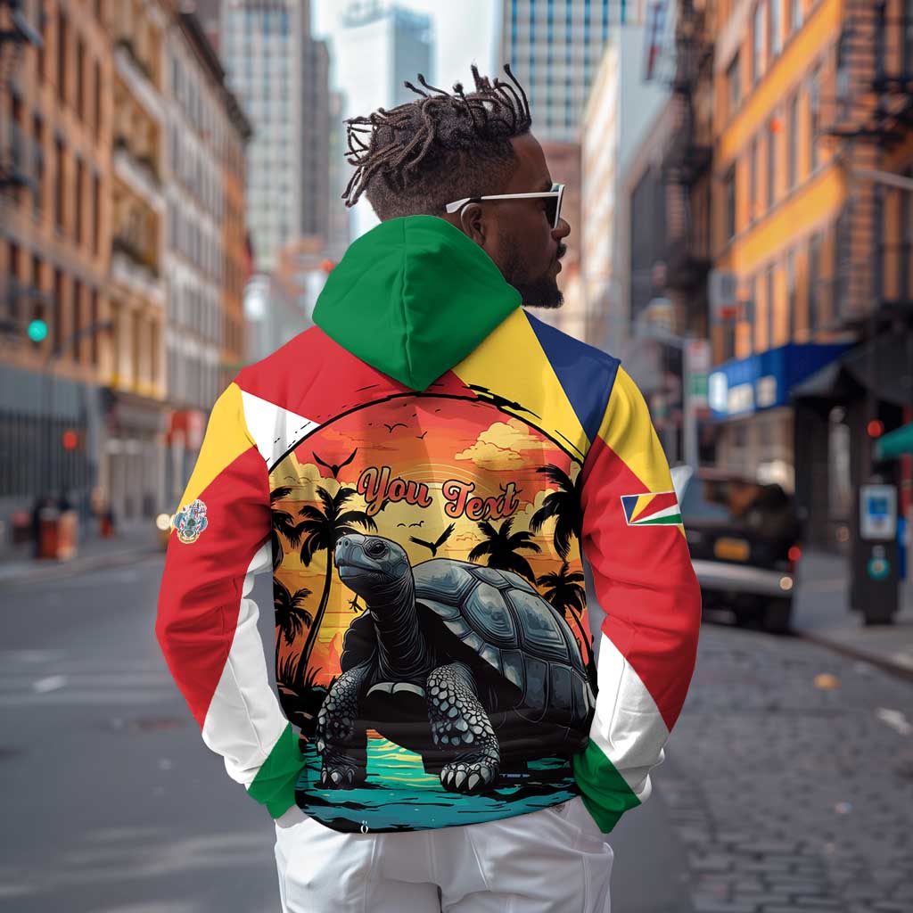 Personalised Afro Seychelles Hoodie Aldabra Giant Tortoise With Beach Sunset