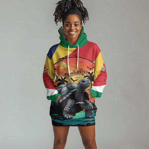 Personalised Afro Seychelles Hoodie Dress Aldabra Giant Tortoise With Beach Sunset