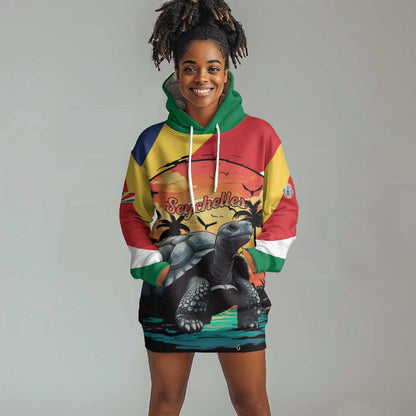 Personalised Afro Seychelles Hoodie Dress Aldabra Giant Tortoise With Beach Sunset