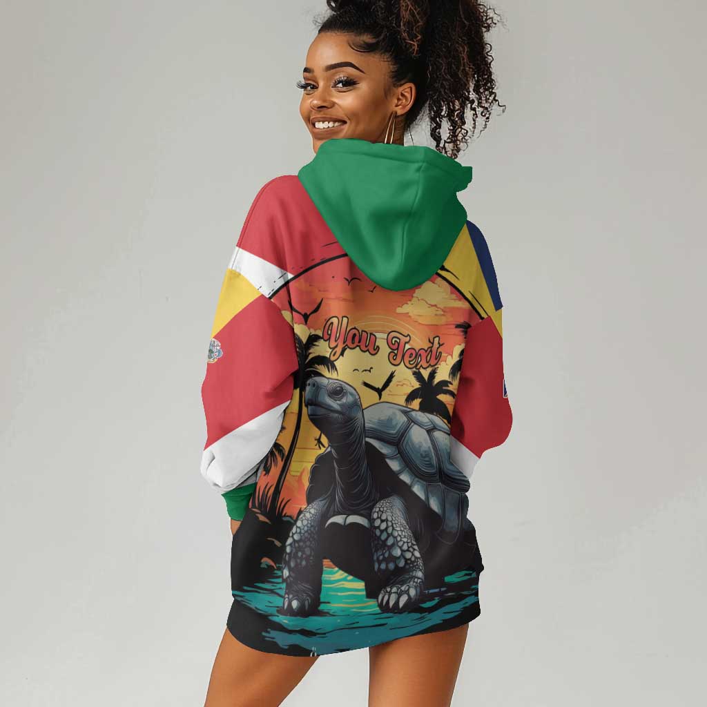 Personalised Afro Seychelles Hoodie Dress Aldabra Giant Tortoise With Beach Sunset
