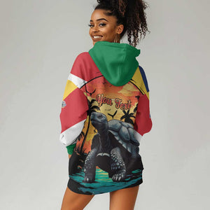 Personalised Afro Seychelles Hoodie Dress Aldabra Giant Tortoise With Beach Sunset