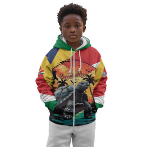 Personalised Afro Seychelles Kid Hoodie Aldabra Giant Tortoise With Beach Sunset