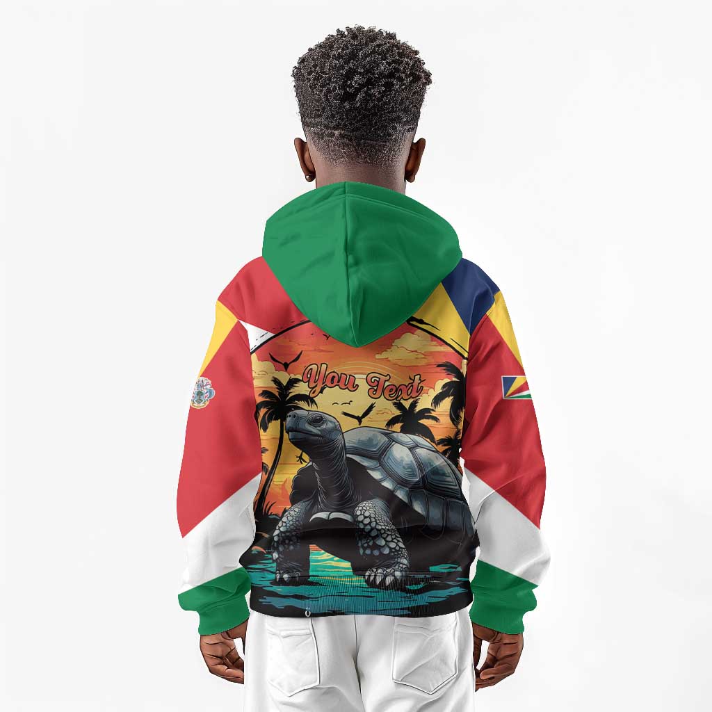 Personalised Afro Seychelles Kid Hoodie Aldabra Giant Tortoise With Beach Sunset