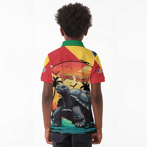 Personalised Afro Seychelles Kid Polo Shirt Aldabra Giant Tortoise With Beach Sunset