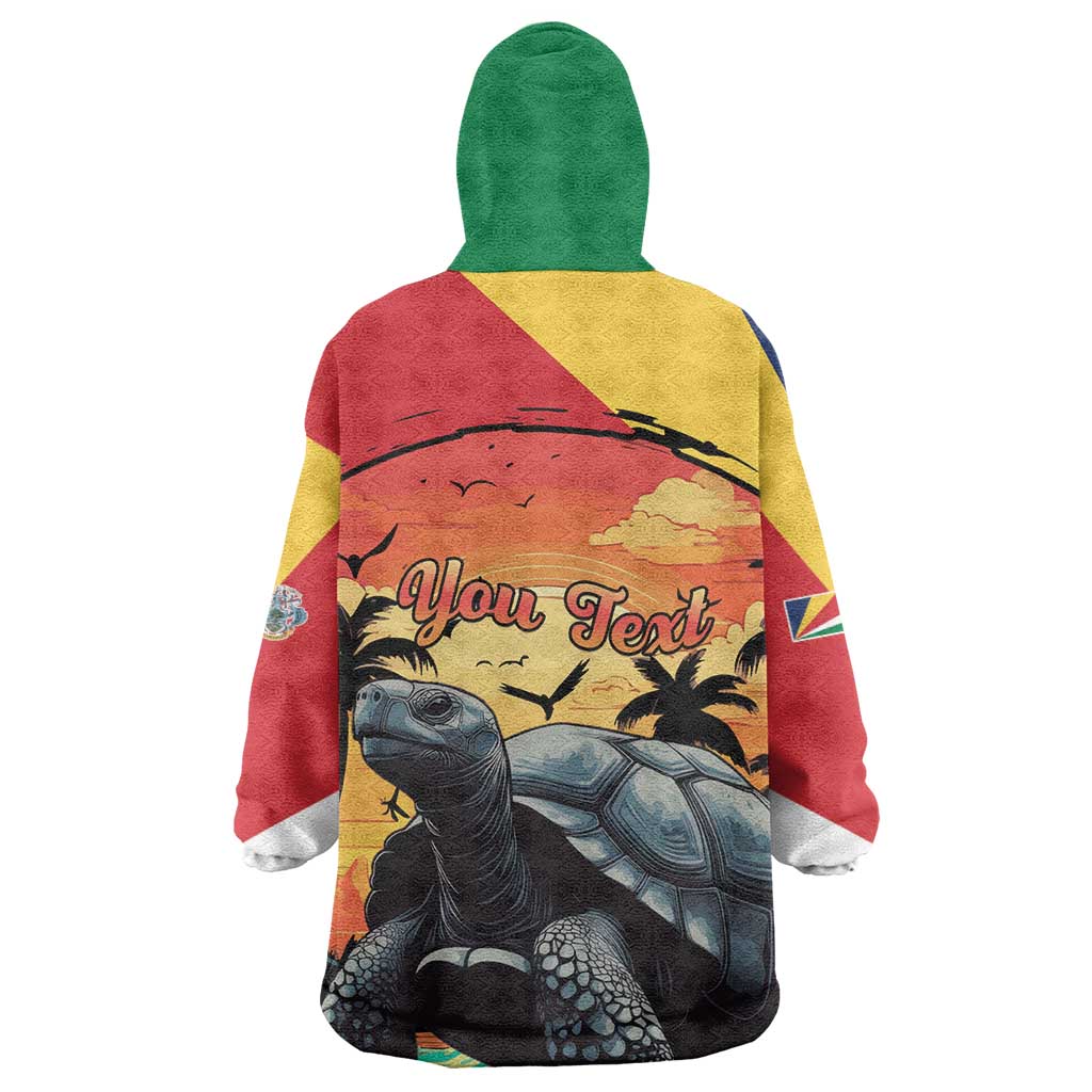 Personalised Afro Seychelles Kid Wearable Blanket Hoodie Aldabra Giant Tortoise With Beach Sunset