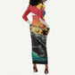 Personalised Afro Seychelles Long Sleeve Bodycon Dress Aldabra Giant Tortoise With Beach Sunset LT15