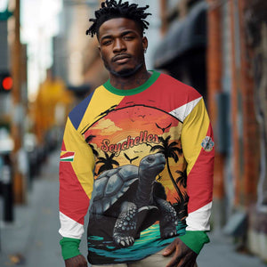 Personalised Afro Seychelles Long Sleeve Shirt Aldabra Giant Tortoise With Beach Sunset