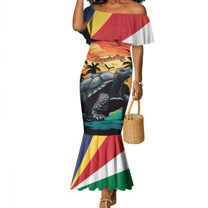 Personalised Afro Seychelles Mermaid Dress Aldabra Giant Tortoise With Beach Sunset