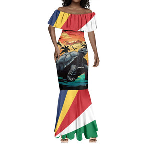 Personalised Afro Seychelles Mermaid Dress Aldabra Giant Tortoise With Beach Sunset