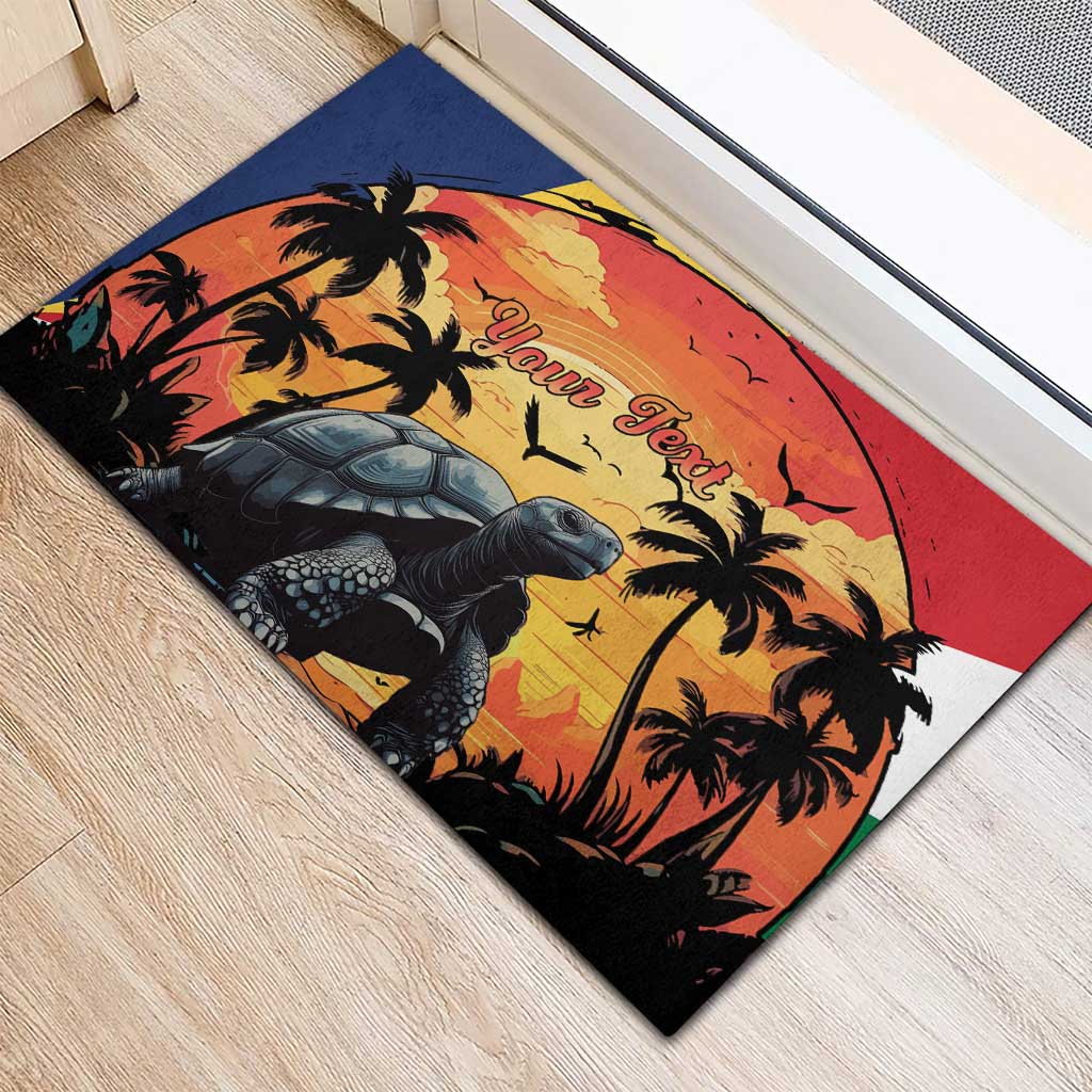 Personalised Afro Seychelles Rubber Doormat Aldabra Giant Tortoise With Beach Sunset