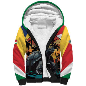 Personalised Afro Seychelles Sherpa Hoodie Aldabra Giant Tortoise With Beach Sunset