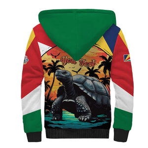 Personalised Afro Seychelles Sherpa Hoodie Aldabra Giant Tortoise With Beach Sunset