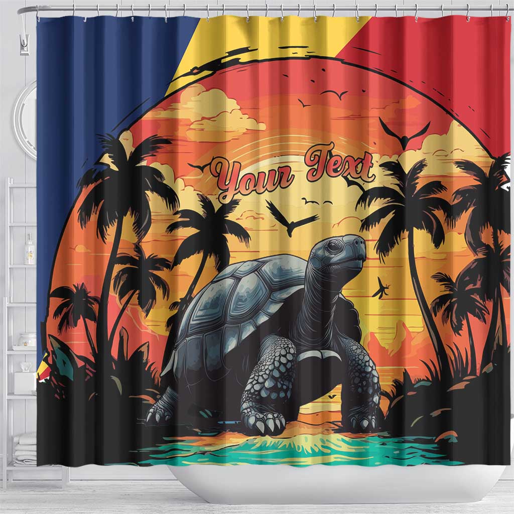 Personalised Afro Seychelles Shower Curtain Aldabra Giant Tortoise With Beach Sunset