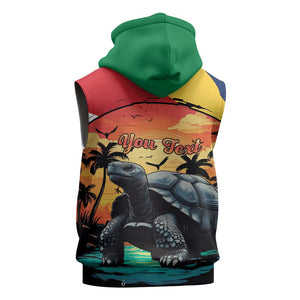 Personalised Afro Seychelles Sleeveless Hoodie Aldabra Giant Tortoise With Beach Sunset - African Pride