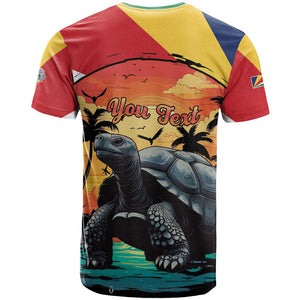 Personalised Afro Seychelles T shirt Aldabra Giant Tortoise With Beach Sunset
