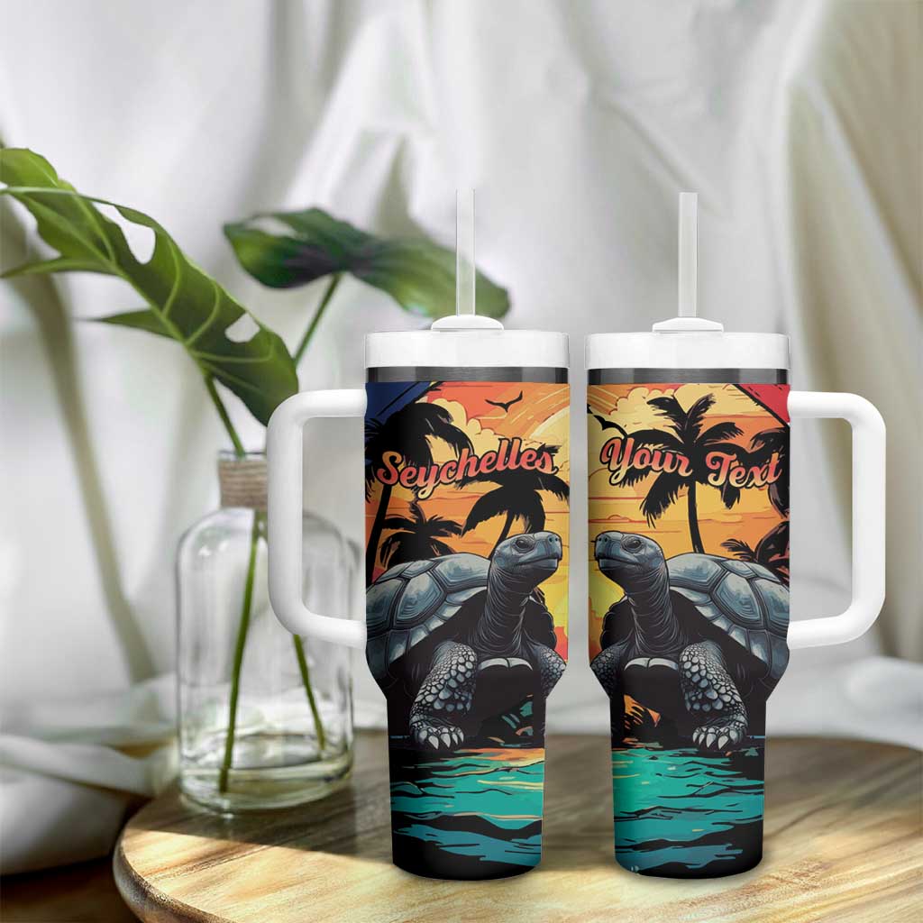 Personalised Afro Seychelles Tumbler With Handle Aldabra Giant Tortoise With Beach Sunset