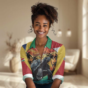Personalised Afro Seychelles Women Casual Shirt Aldabra Giant Tortoise With Beach Sunset LT15