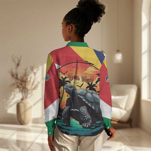 Personalised Afro Seychelles Women Casual Shirt Aldabra Giant Tortoise With Beach Sunset LT15