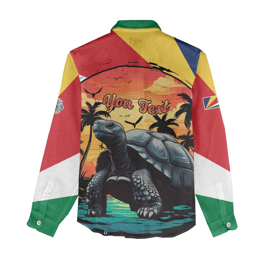 Personalised Afro Seychelles Women Casual Shirt Aldabra Giant Tortoise With Beach Sunset LT15