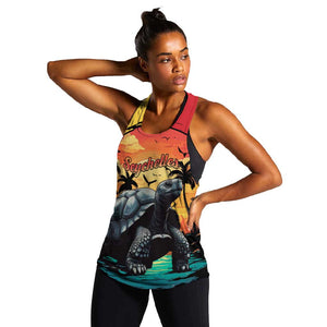 Personalised Afro Seychelles Women Racerback Tank Aldabra Giant Tortoise With Beach Sunset