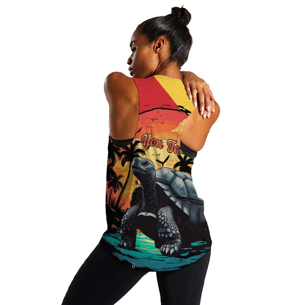Personalised Afro Seychelles Women Racerback Tank Aldabra Giant Tortoise With Beach Sunset