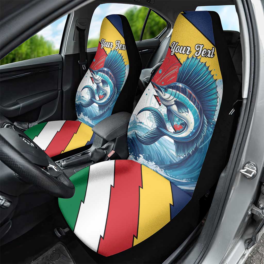 Personalised Afro Seychelles Car Seat Cover Sailfish With Coat Of Arms