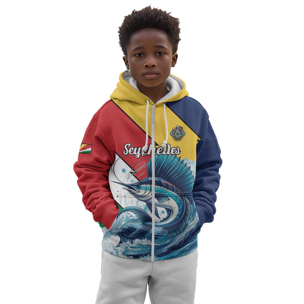 Personalised Afro Seychelles Kid Hoodie Sailfish With Coat Of Arms