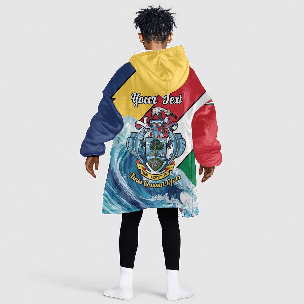 Personalised Afro Seychelles Kid Wearable Blanket Hoodie Sailfish With Coat Of Arms
