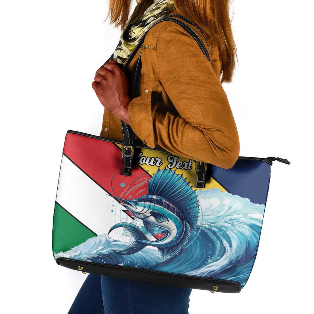 Personalised Afro Seychelles Leather Tote Bag Sailfish With Coat Of Arms